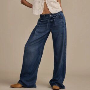 Lucky Brand Liquid Denim Luxe Palazzo Jeans Wide Leg Drawstring NWT